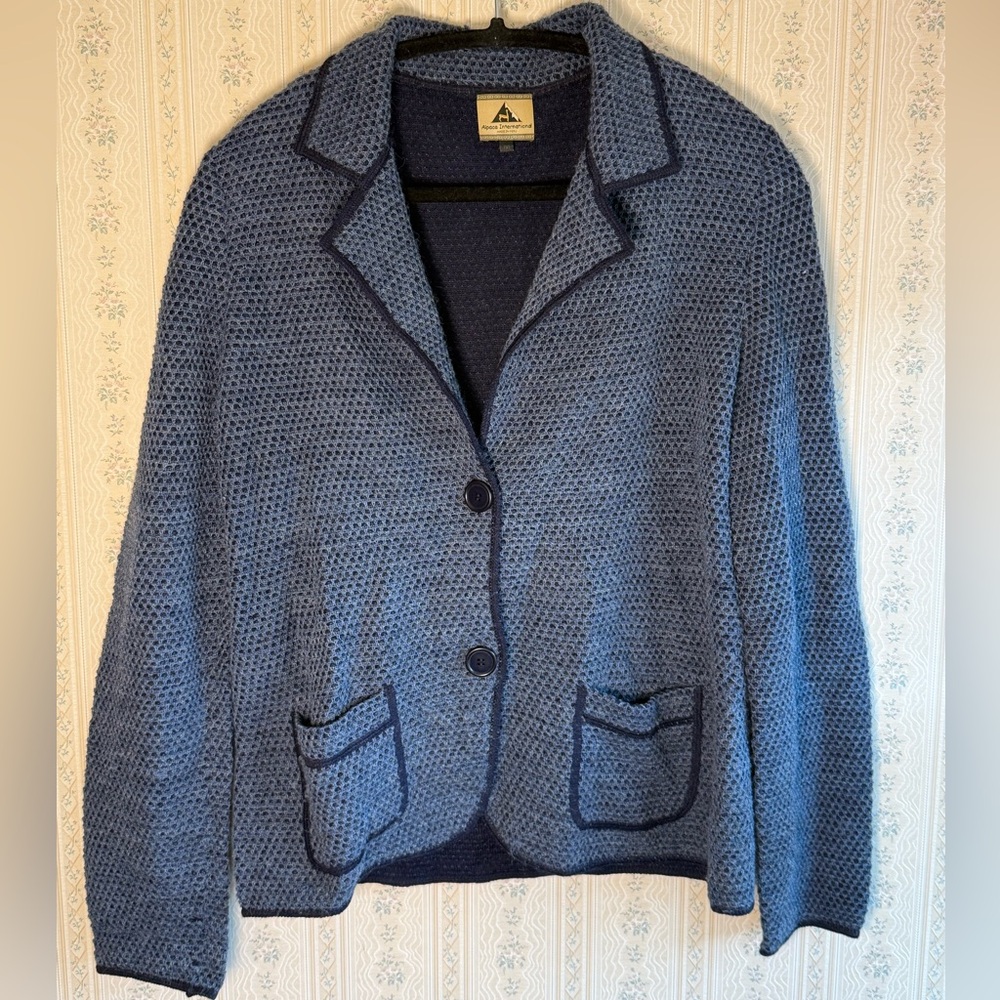 Alpaca International Baby Alpaca Sweater Blazer Knit Cardigan Jacket size L/XL